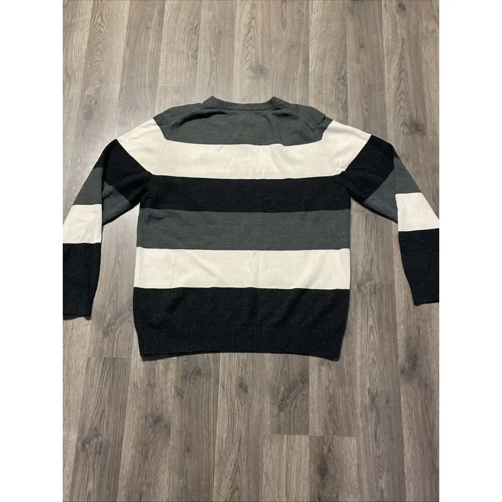U.S. Polo Assn. Mens White Black Gray Striped V Neck Pullover Sweater Size M